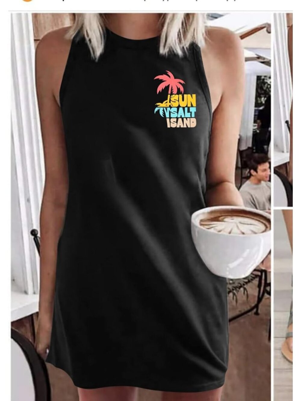 Women's Black Stylish Sleeveless Beach Vacation Sundress Short Tank Mini Dress - Picture 2 of 6